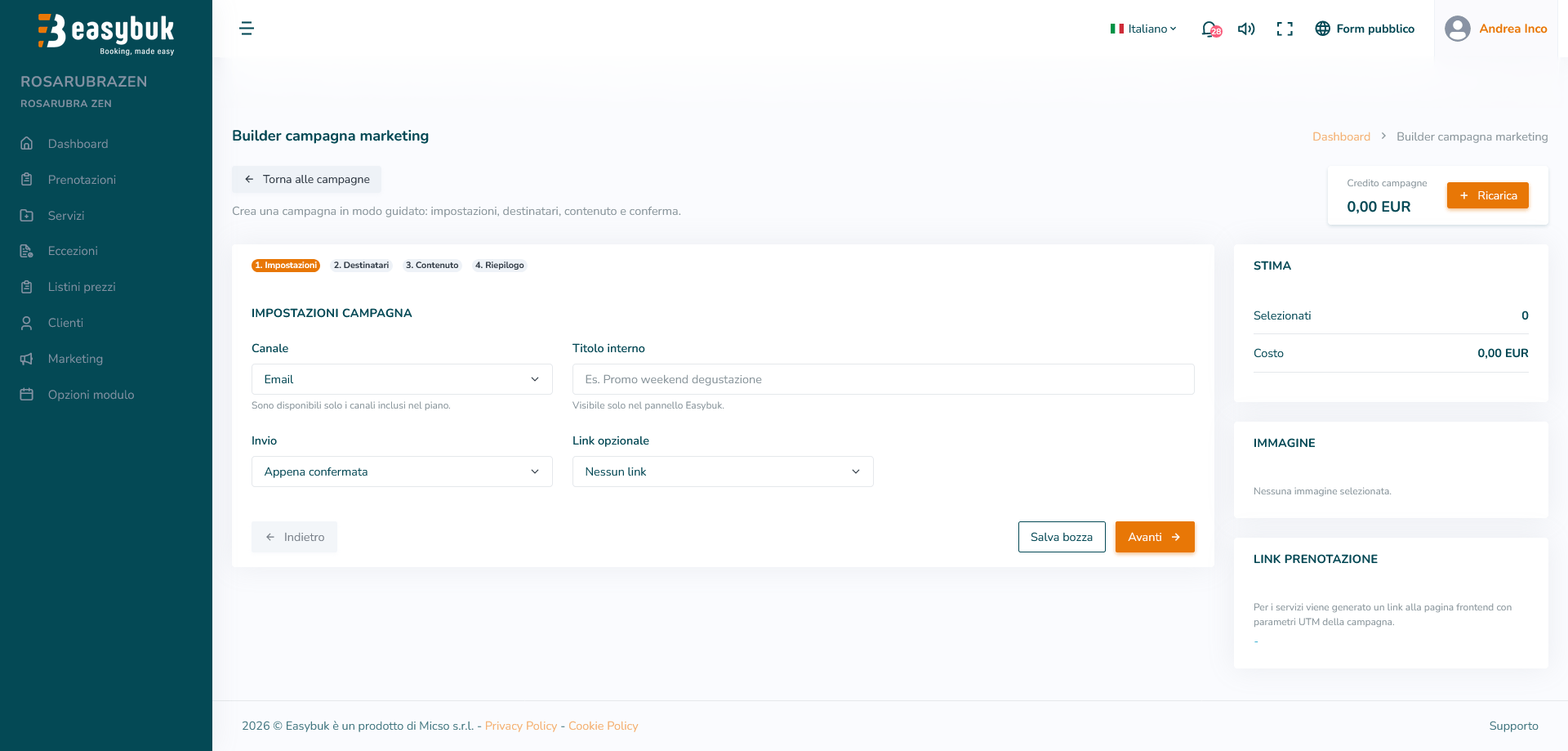 Configurazione campagna marketing