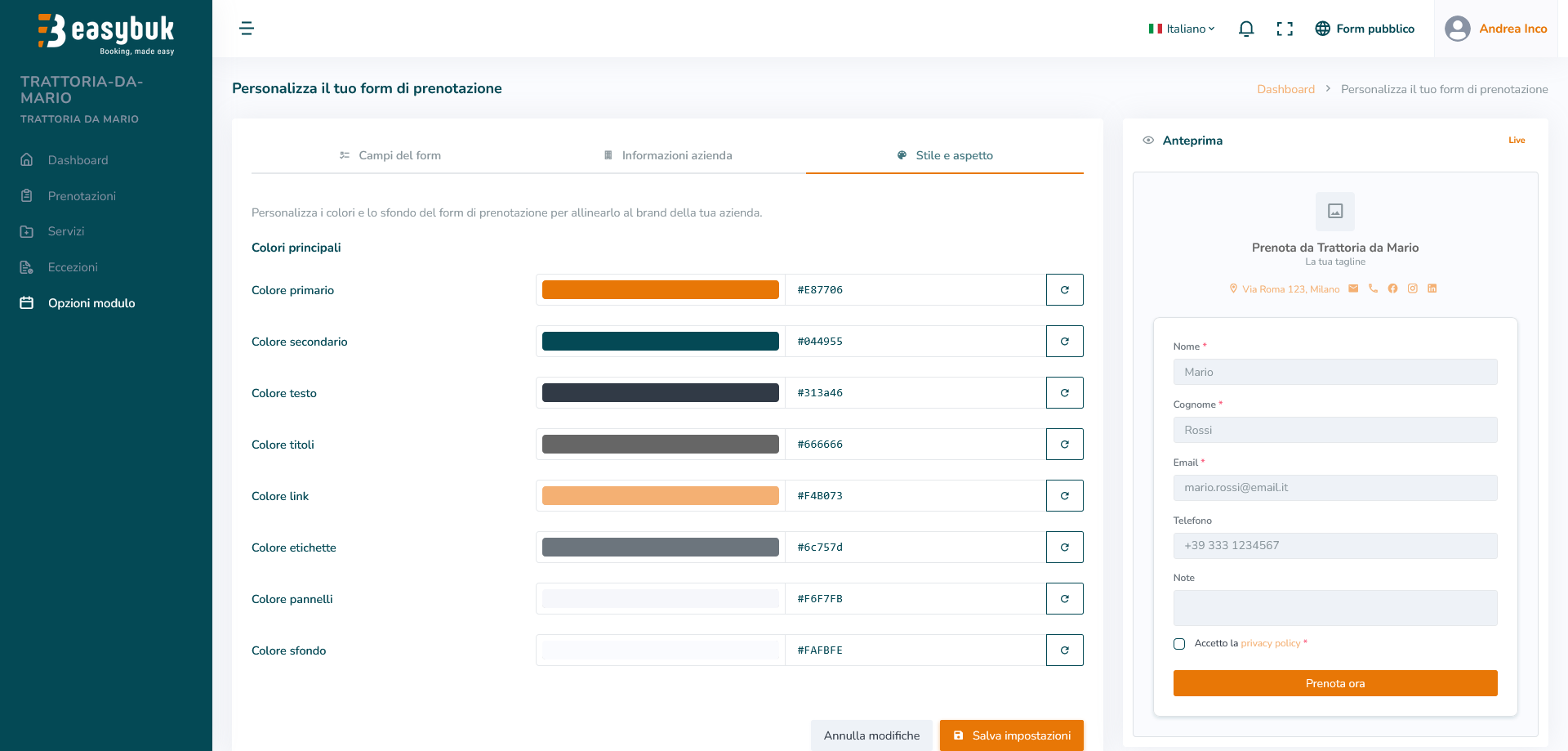 Confronto form con personalizzazione standard e form personalizzato con brand del locale